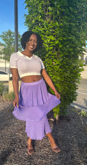 Purple Pleated Tiered Skirt