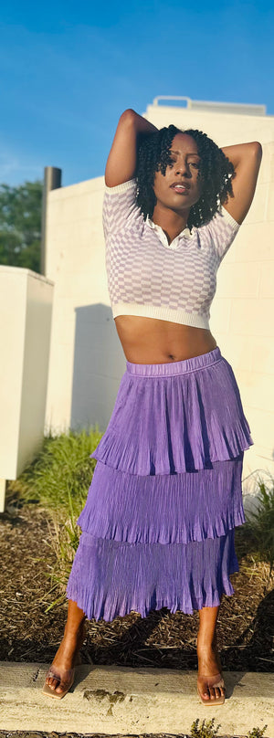 Purple Pleated Tiered Skirt